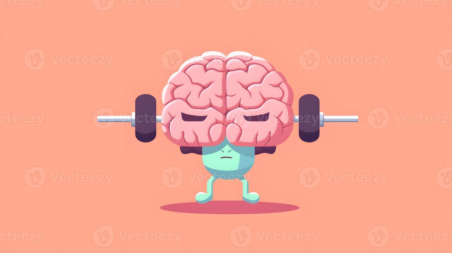 Isolated cute brain cartoon character doing exercises photo