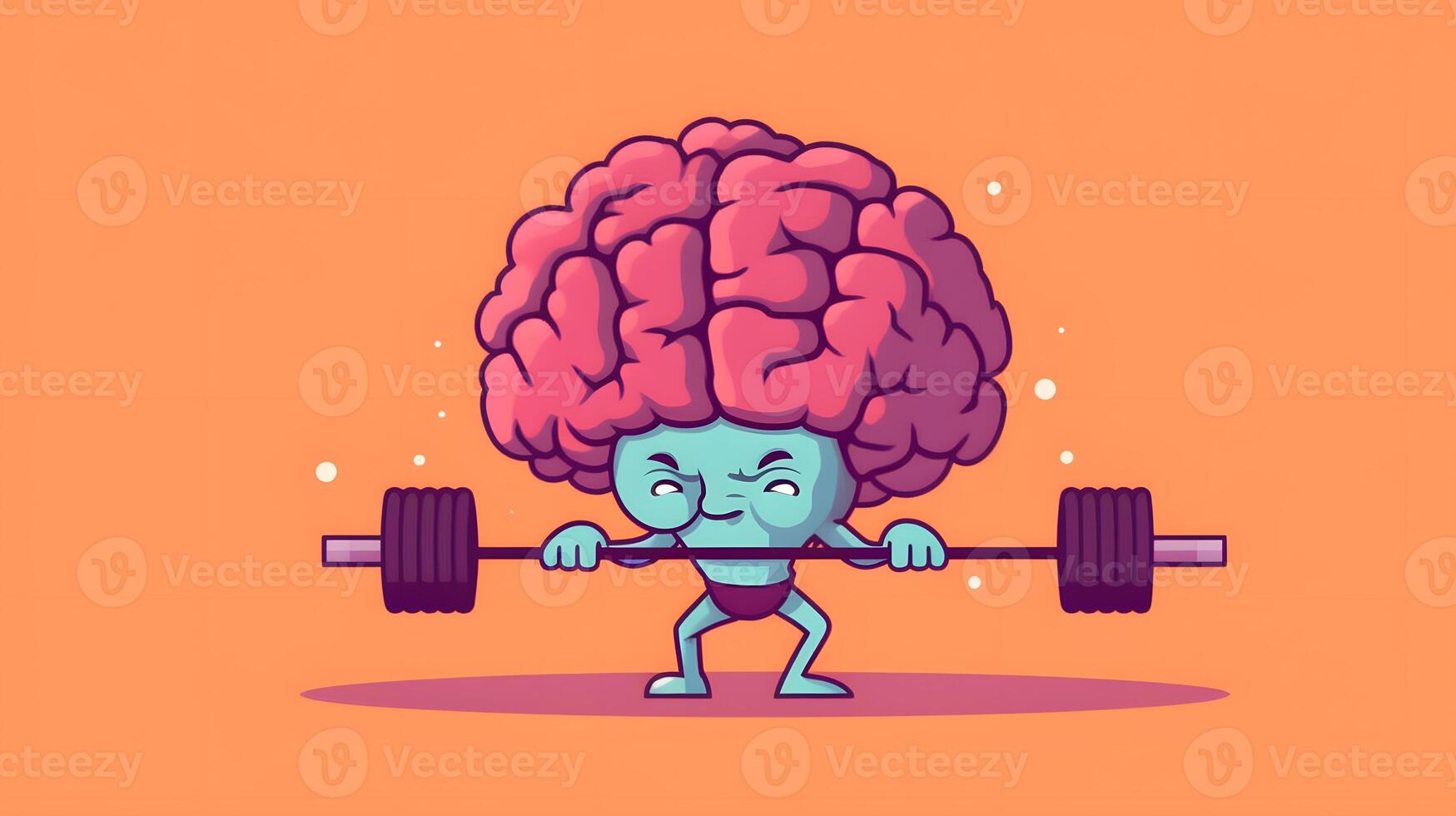 Isolated cute brain cartoon character doing exercises photo