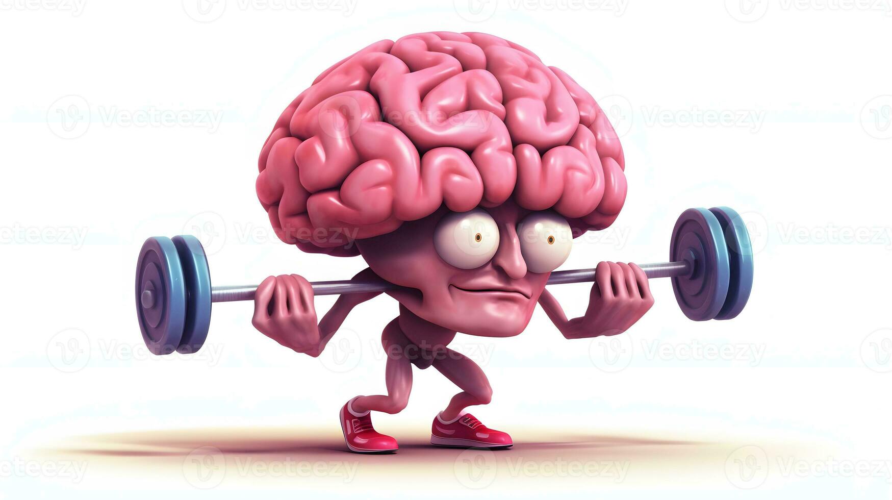 Isolated cute brain cartoon character doing exercises photo