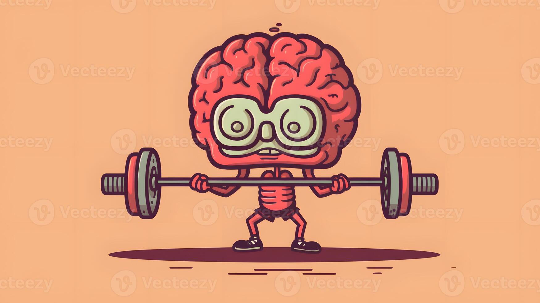 Isolated cute brain cartoon character doing exercises photo