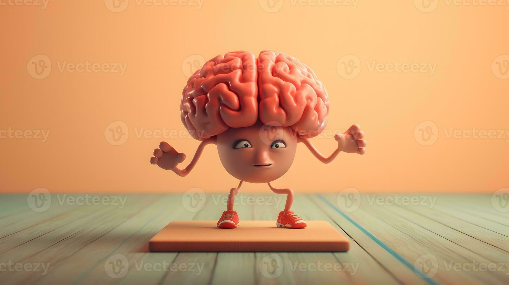 Isolated cute brain cartoon character doing exercises photo