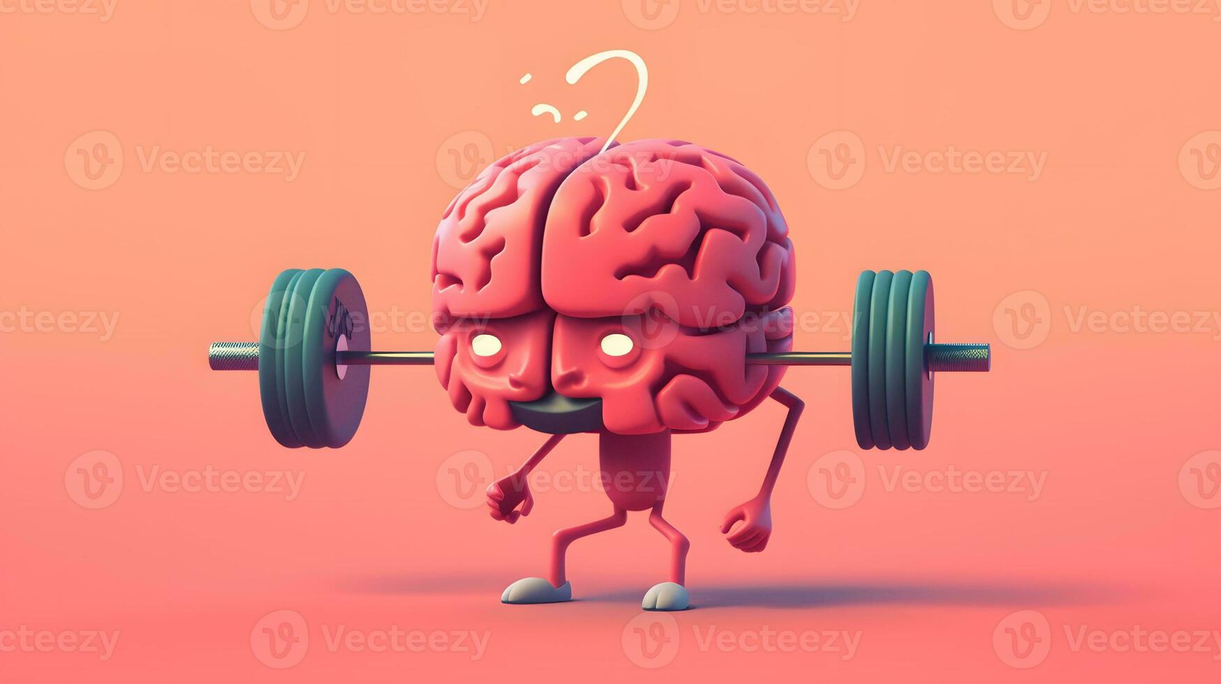 Isolated cute brain cartoon character doing exercises photo