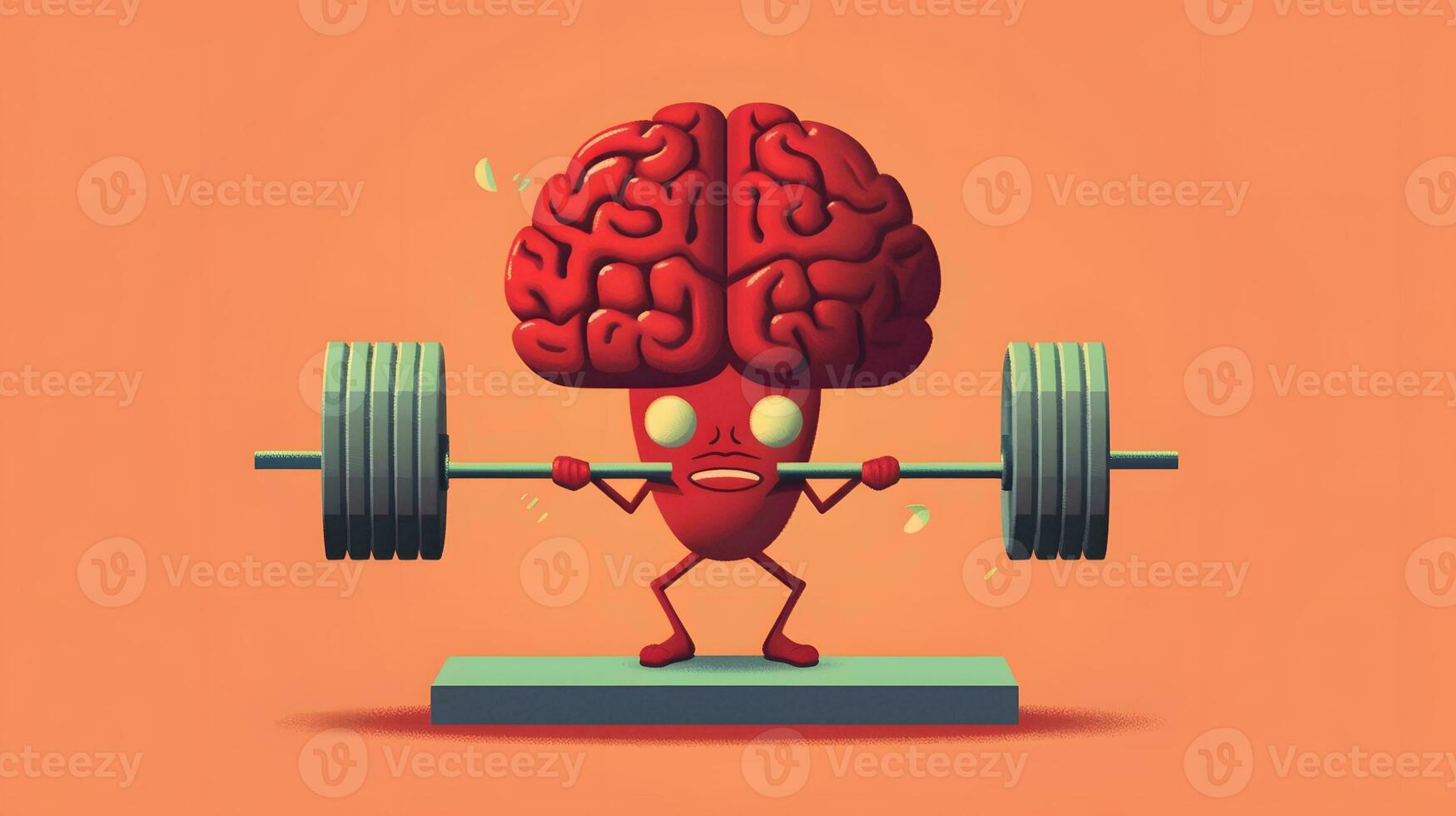 Isolated cute brain cartoon character doing exercises photo