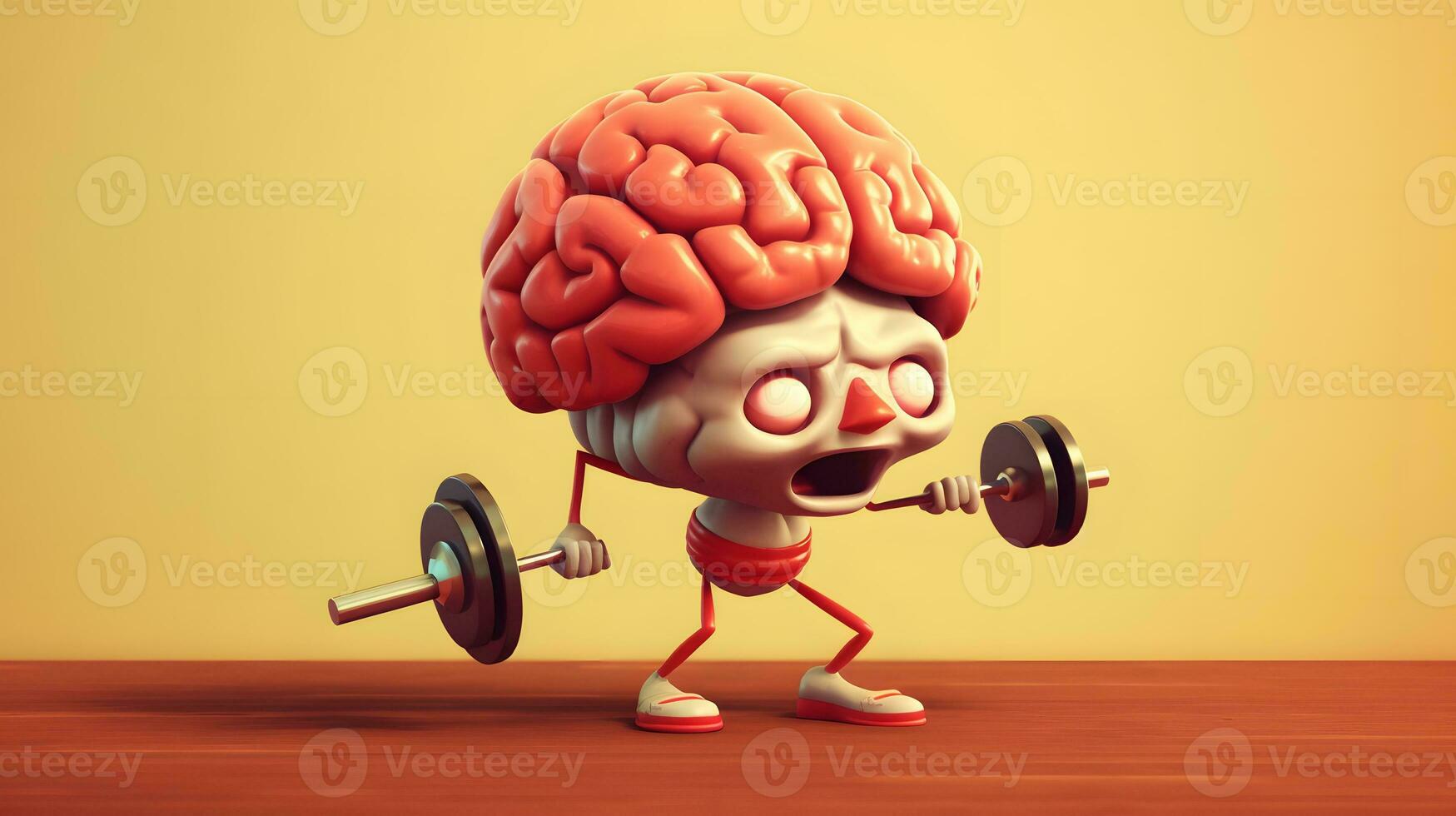 Isolated cute brain cartoon character doing exercises photo