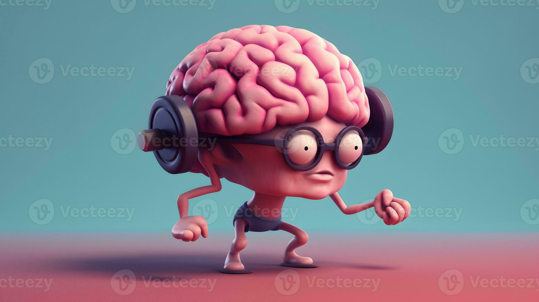 Isolated cute brain cartoon character doing exercises photo