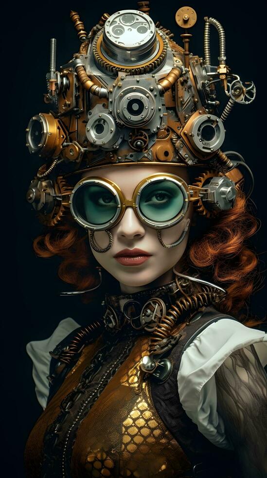 A portrait of an attractive steampunk style woman photo