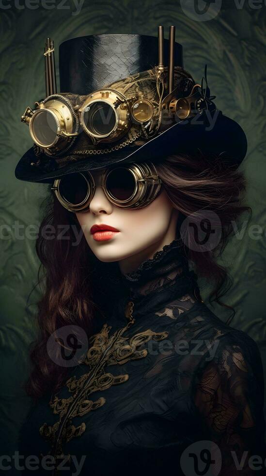 Portrait Beautiful Woman Steampunk Goggles Futuristic Stock Illustration  2209504609