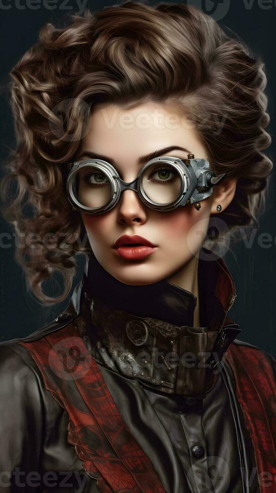 Portrait Beautiful Woman Steampunk Goggles Futuristic Stock Illustration  2209504609