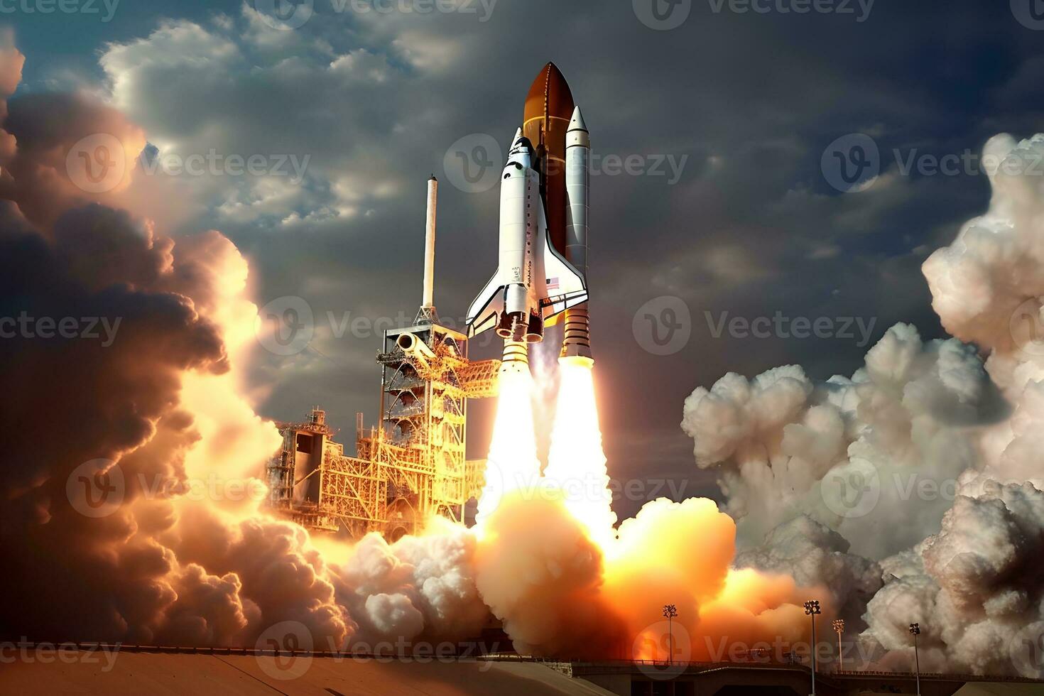 Rocket taking off and flying. photo