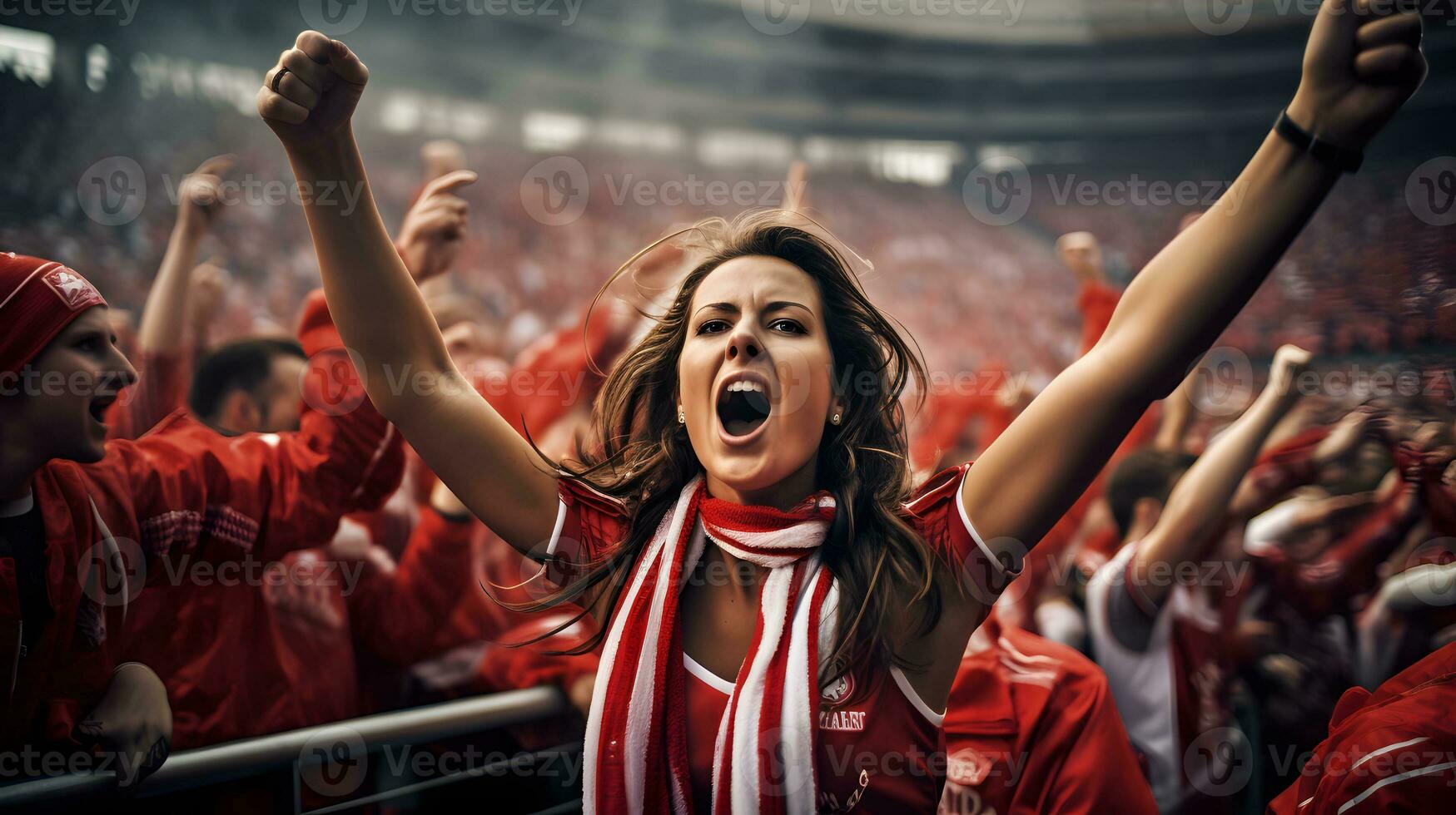hembra fútbol ventilador celebrando el victoria de su equipo. fútbol mujer. foto