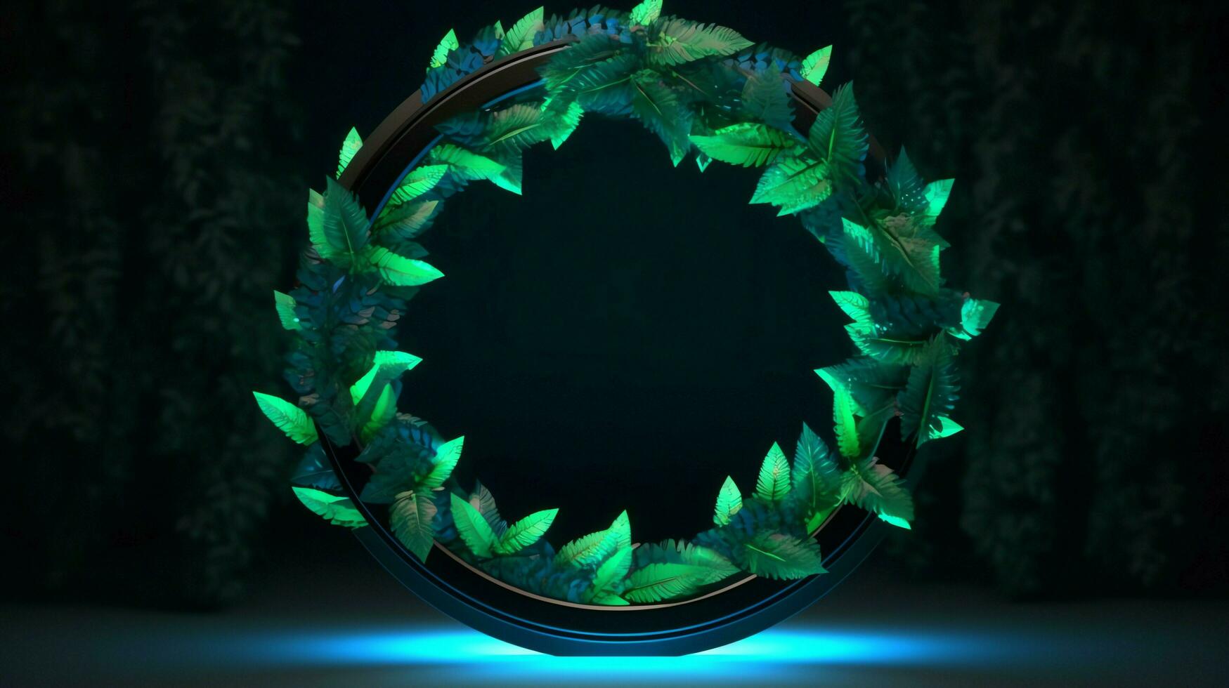 realistic leaves with neon frame background. ai generated photo