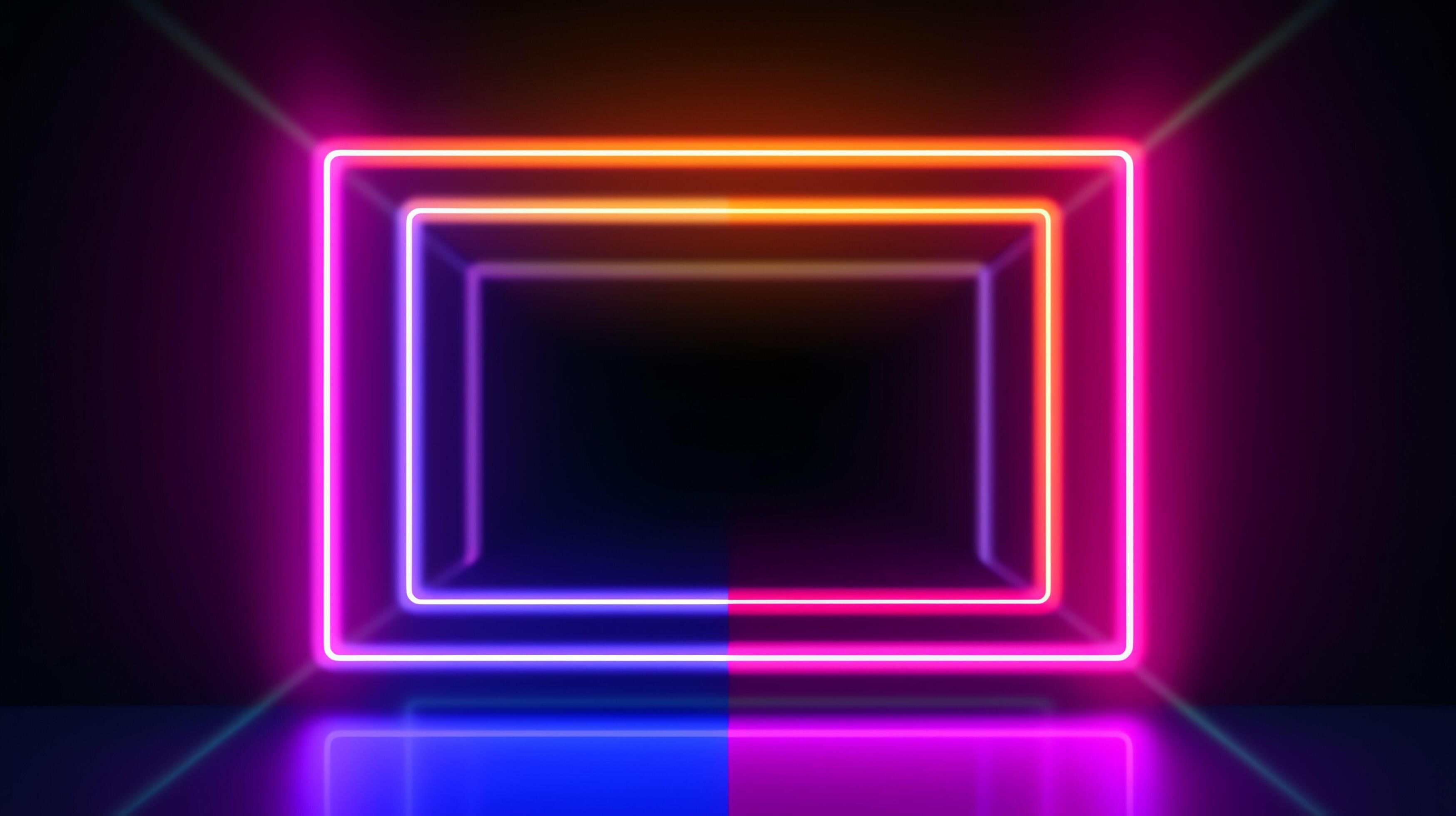 Neon frame sign in the shape of a rectangle. background and wallpaper
