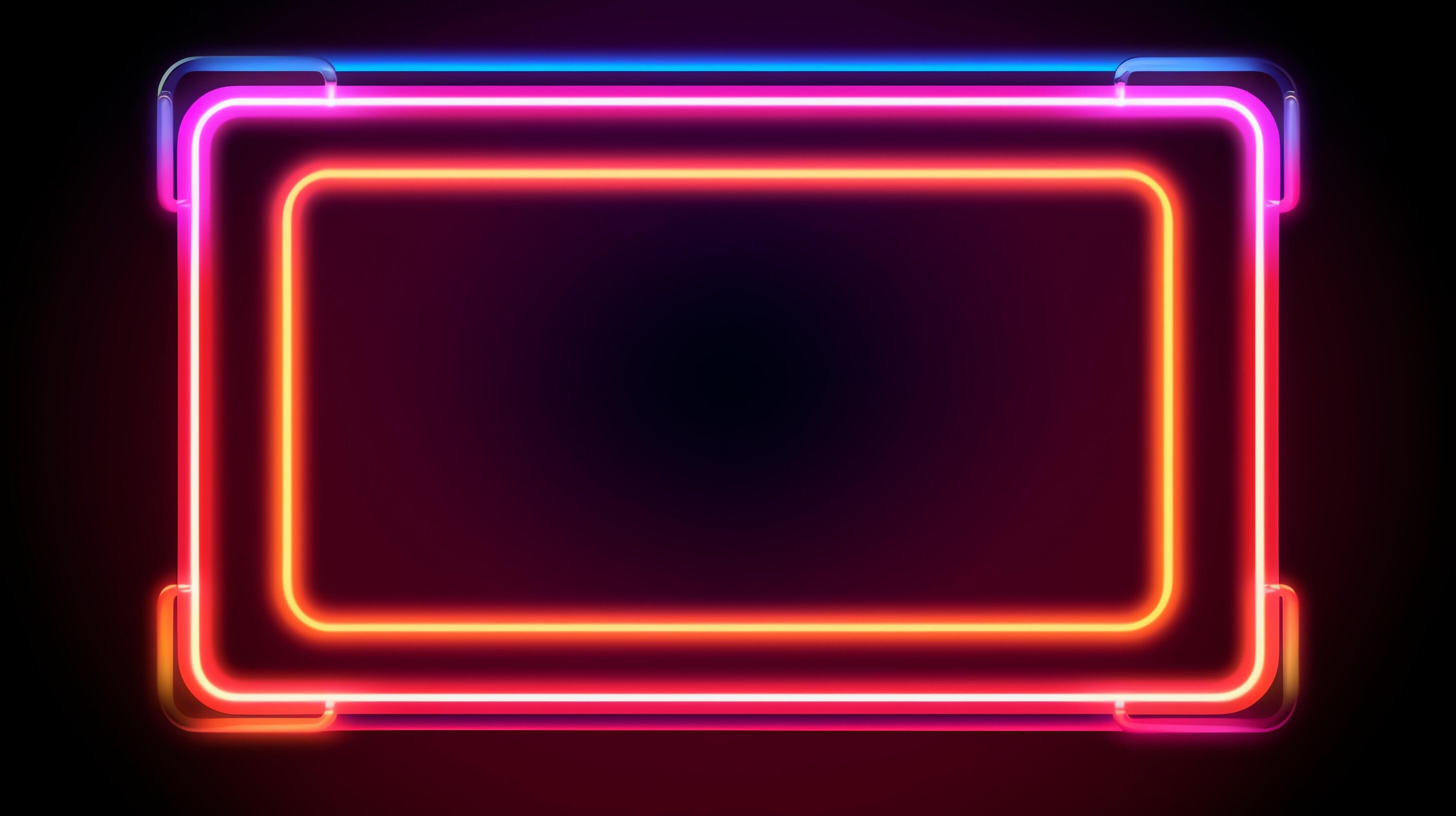Neon frame sign in the shape of a rectangle. background and