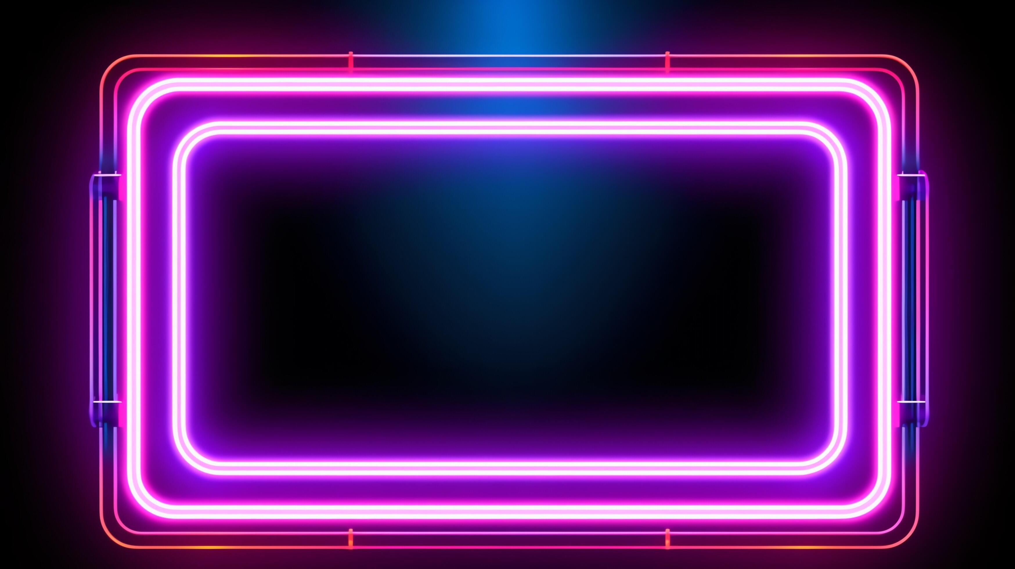 Neon frame sign in the shape of a rectangle. background and wallpaper