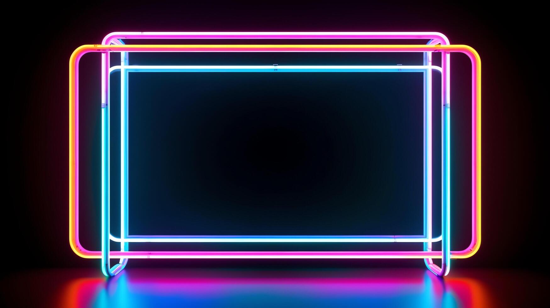 Neon frame sign in the shape of a rectangle. background and wallpaper