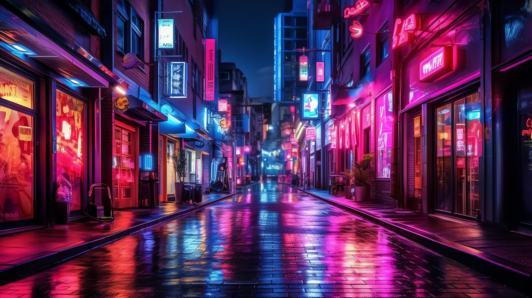 Cyber punk night city landscape concept. Light glowing on dark scene. Night life.Beyond generation and futuristic of Sci-Fi Capital city and building scene. ai generated photo