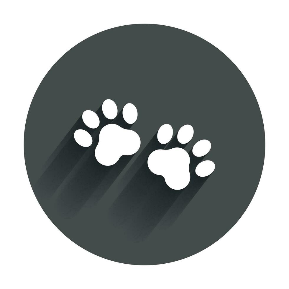 Paw print vector icon. Dog or cat pawprint illustration. Animal silhouette with long shadow.