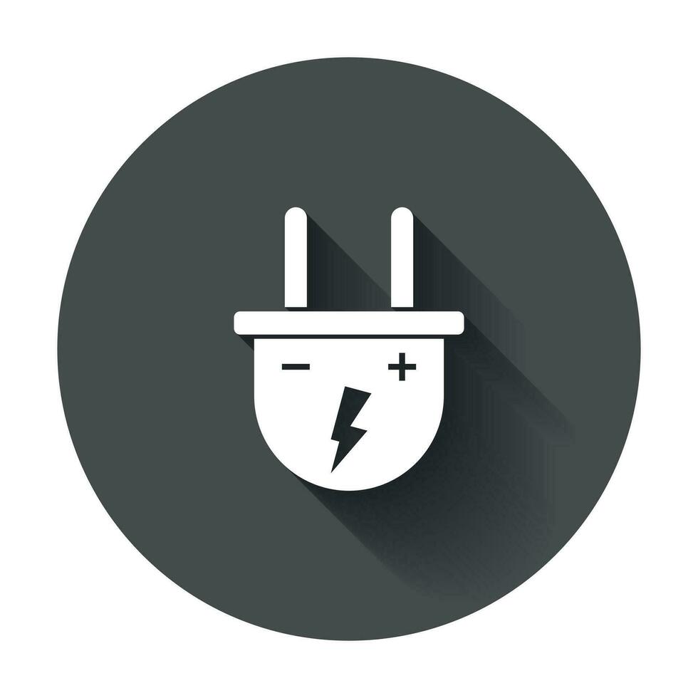 Plug vector icon. Power wire cable flat illustration with long shadow.