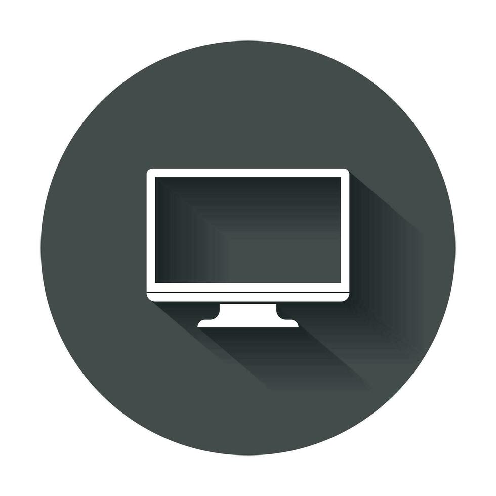 Computer vector illustration. Monitor flat icon. Tv symbol with long shadow.