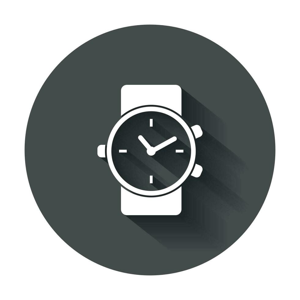 Watch vector icon. Clock flat illustration with long shadow.