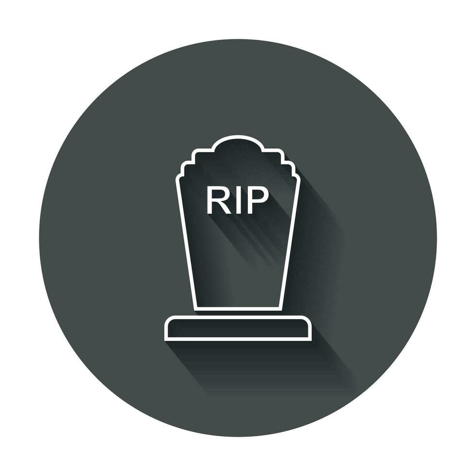 Halloween grave icon in line style. Gravestone vector illustration. Rip tombstone flat icon with long shadow.