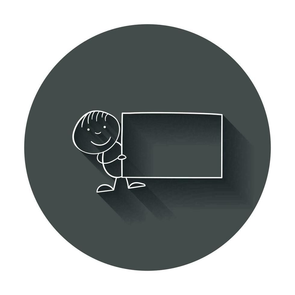 Cartoon kid with placard in their hands. Vector illustration in line style with long shadow.