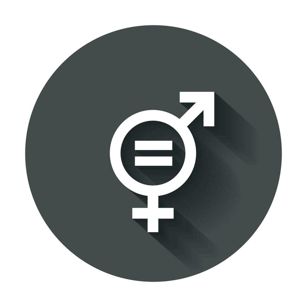 Gender equal sign vector icon. Men and women equal concept icon with long shadow.