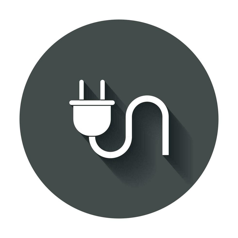 Plug vector icon. Power wire cable flat illustration with long shadow.