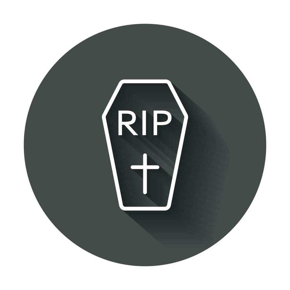 Halloween grave icon in line style. Gravestone vector illustration. Rip tombstone flat icon with long shadow.