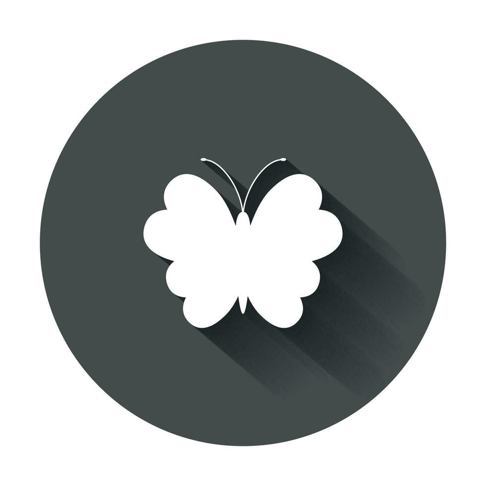 Butterfly vector icon. Silhouette of a butterfly illustration with long shadow.