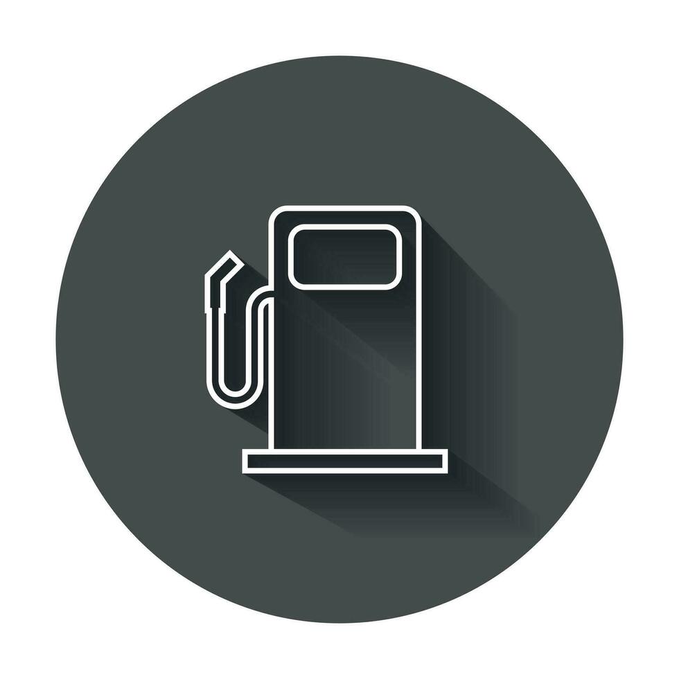 Fuel gas station icon in line style. Car petrol pump flat illustration with long shadow. vector