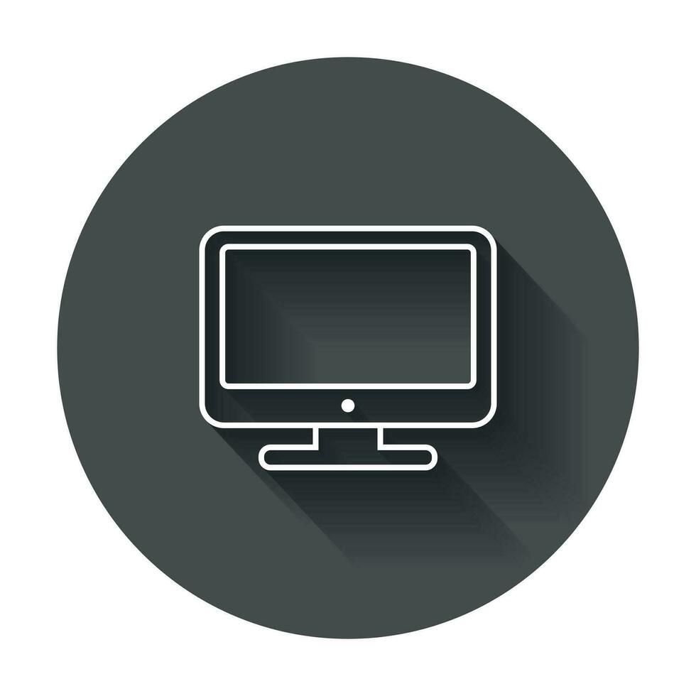 Computer vector illustration in line style. Monitor flat icon. Tv symbol with long shadow.