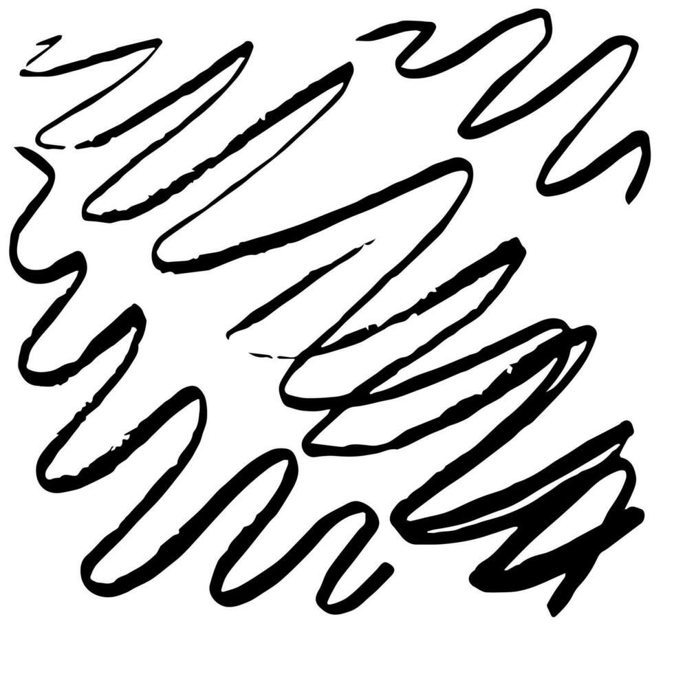 Curvy lines drawn by hand. Monochrome abstract background. Vector illustration isolated on white background.