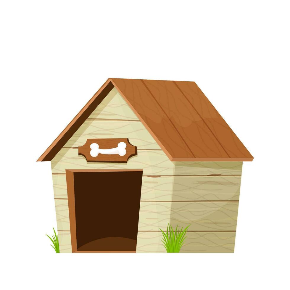 Funny doghouse, wooden kennel in cartoon style isolated on white vector