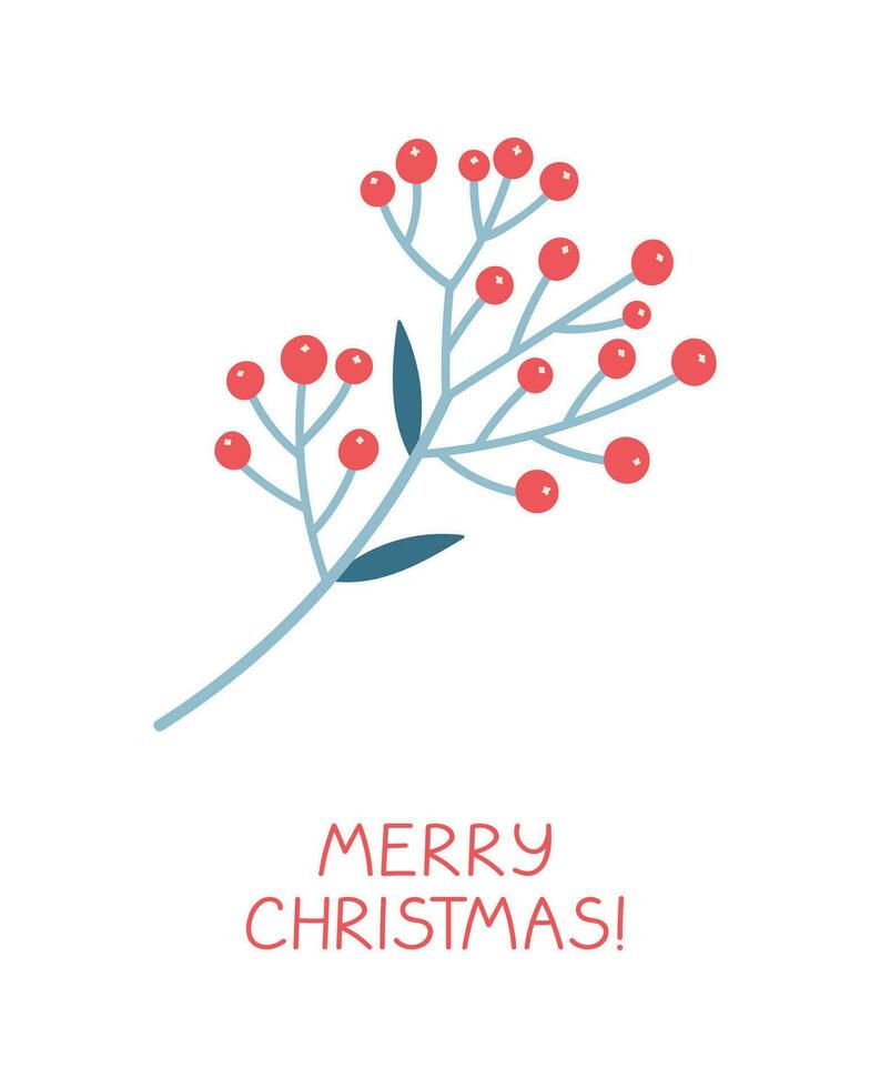 Branch with leaves and red berries on white background. vector