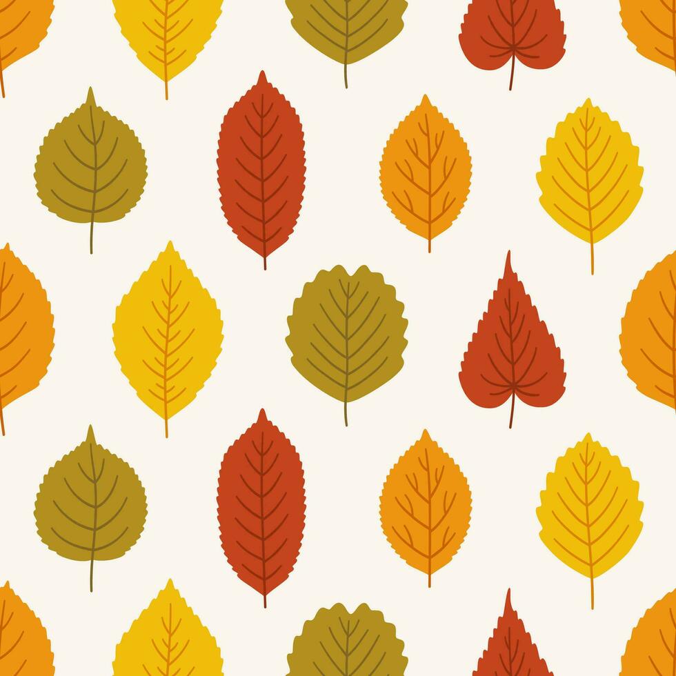 Seamless autumn pattern with different cute leaves. vector