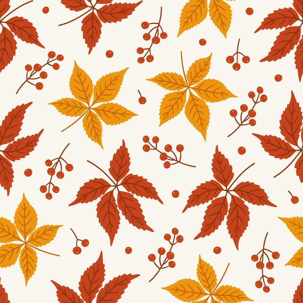 Pattern with virginia creeper leaves and berries. vector