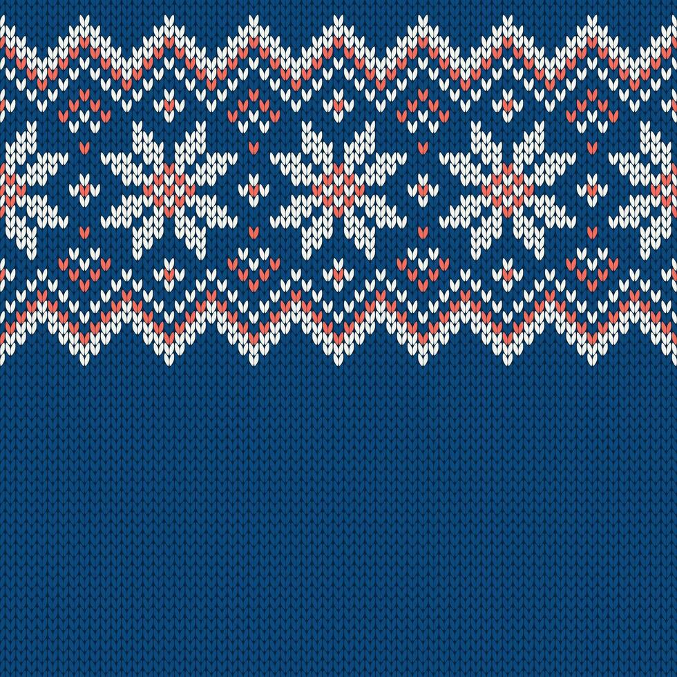 Winter knitted wool sweater pattern with snowflakes and place for text. vector