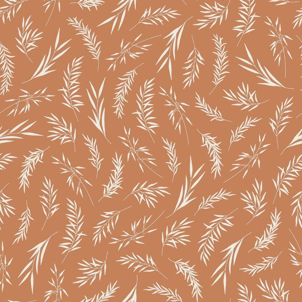 Vector hand drawn seamless pattern with leaves, herbs.