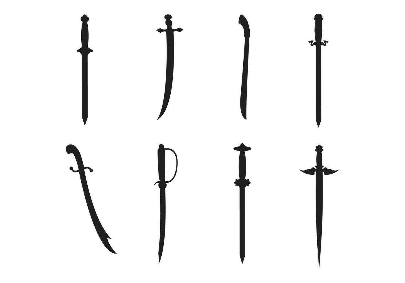 Swords silhouette weapon. clip art medieval shape. vector