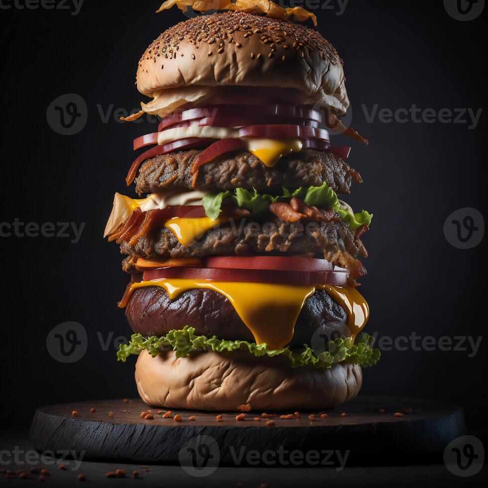 A mouthwatering gourmet burger with all the fixings photo
