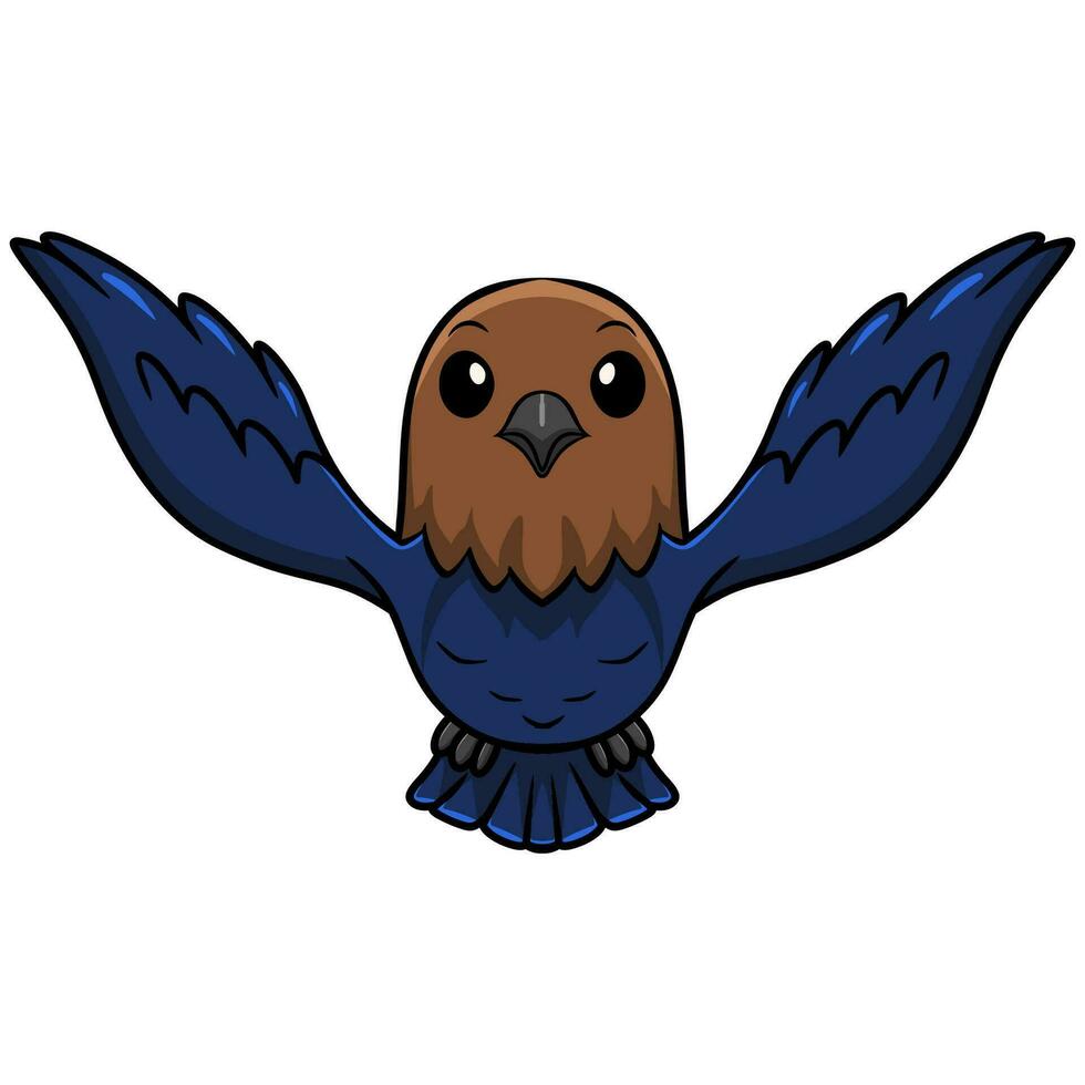 Cute brown headed cowbird cartoon flying vector