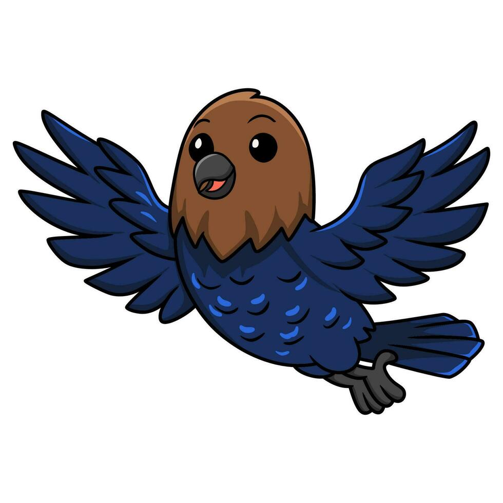 Cute brown headed cowbird cartoon flying vector