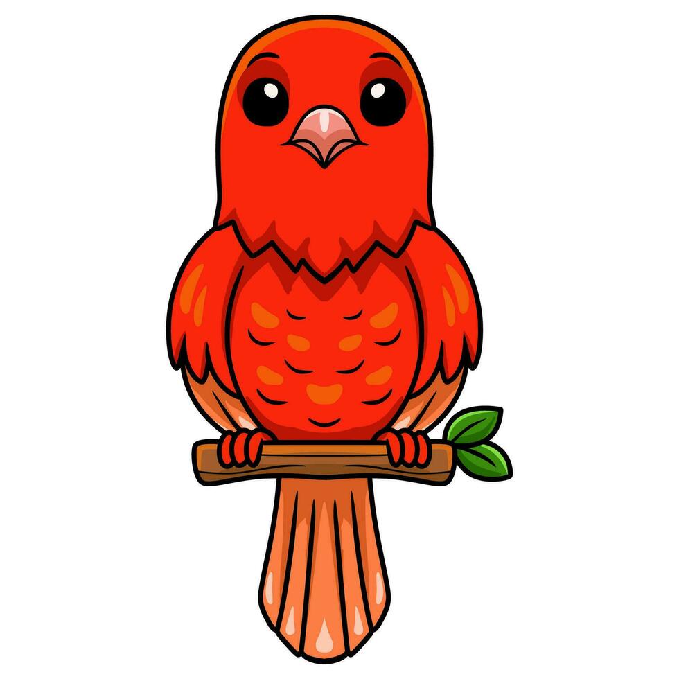 Cute red factor canary cartoon on tree branch vector