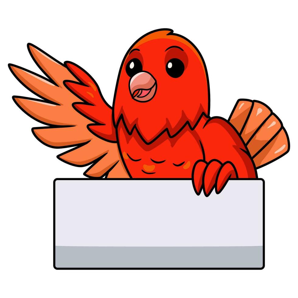 Cute red factor canary cartoon waving hand vector