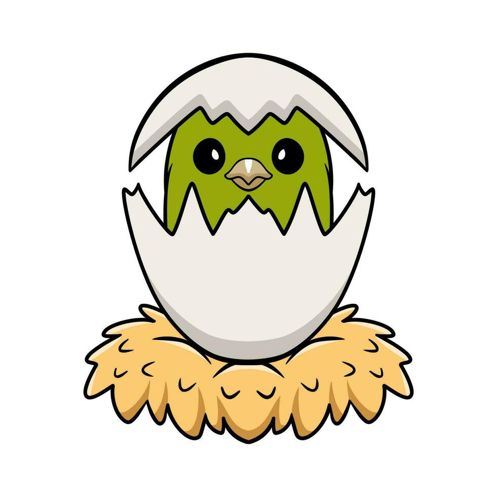 Cute green canary cartoon inside from egg vector