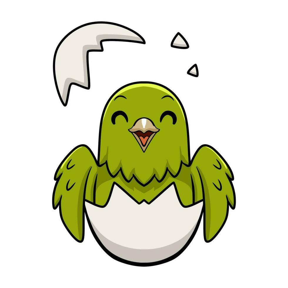 Cute green canary cartoon inside from egg vector