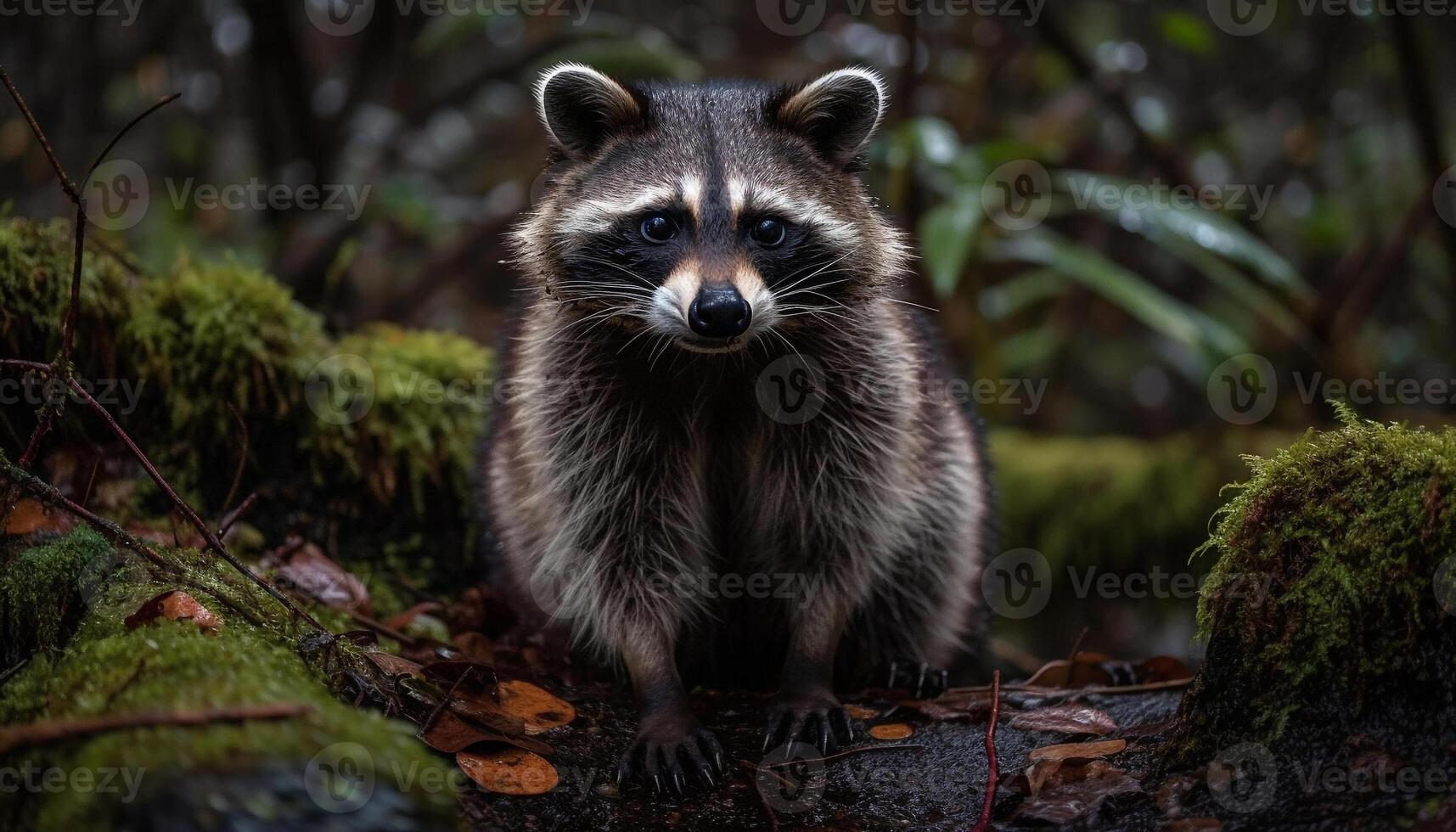 Racoon Glance Moss animal photo