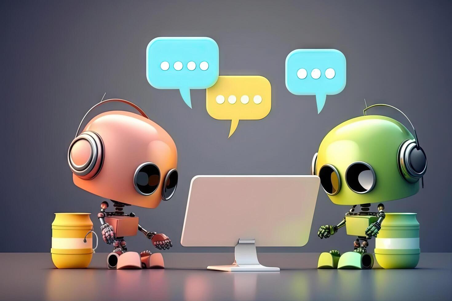 Artificial intelligence, or ai robot working at office by using computer laptop and typing keyboard, Technology in future, Communication network. with . photo