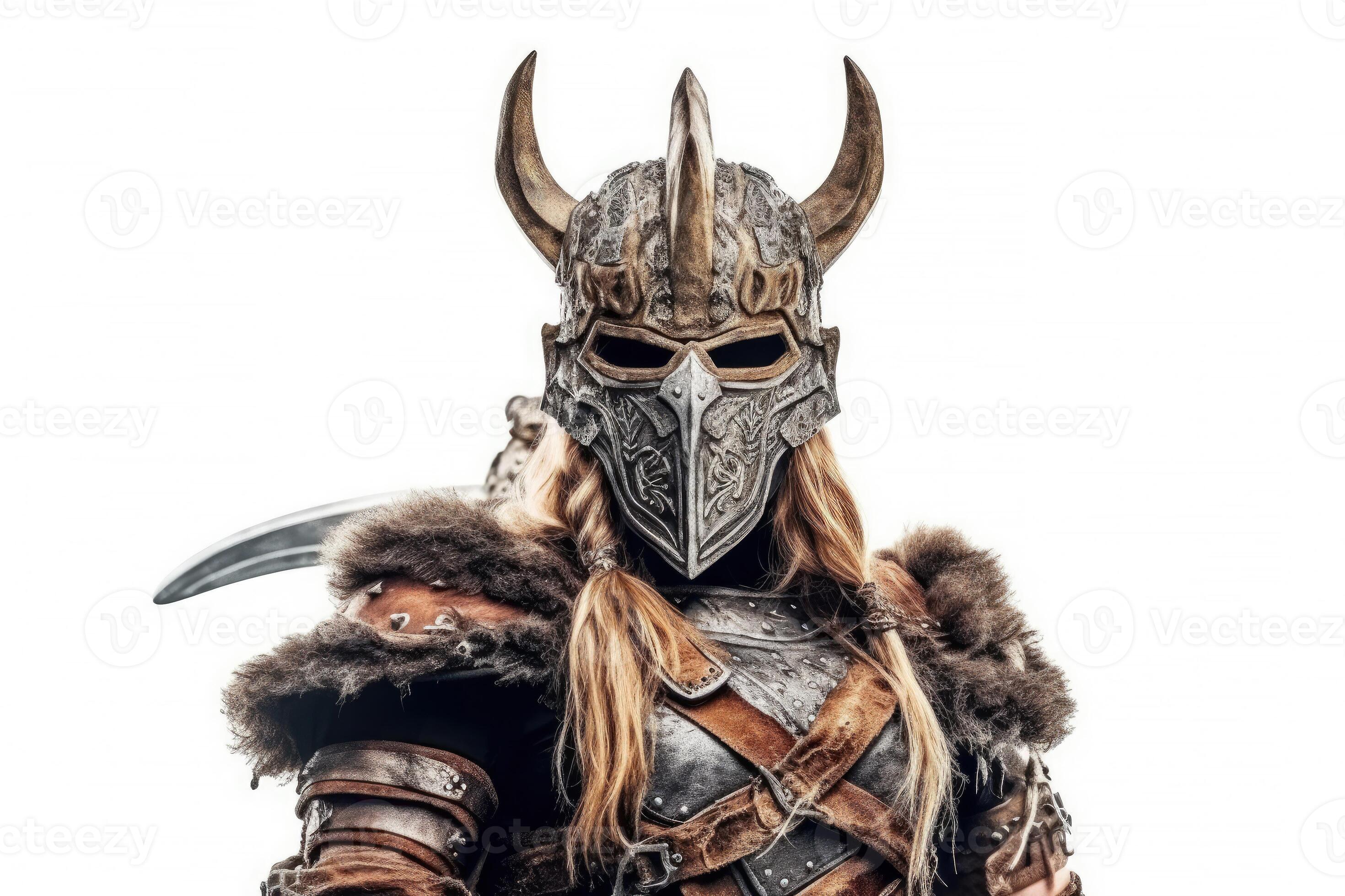 Portrait of medieval Scandinavian or Viking warrior with armor and